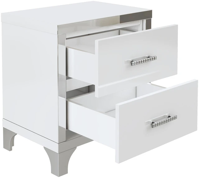 Alt view image 7 of 7 - Elegant High Gloss Nightstand with Metal Handle,Mirrored Bedside Table with 2 Drawers for Bedroom,Living Room,White