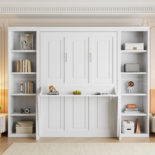 Main image of Full Size Murphy Bed with Desk and Bookshelf, White