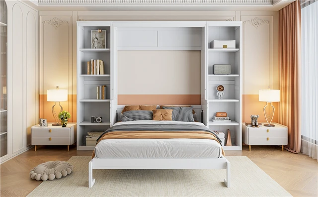 Alt view image 5 of 7 - Full Size Murphy Bed with Desk and Bookshelf, White