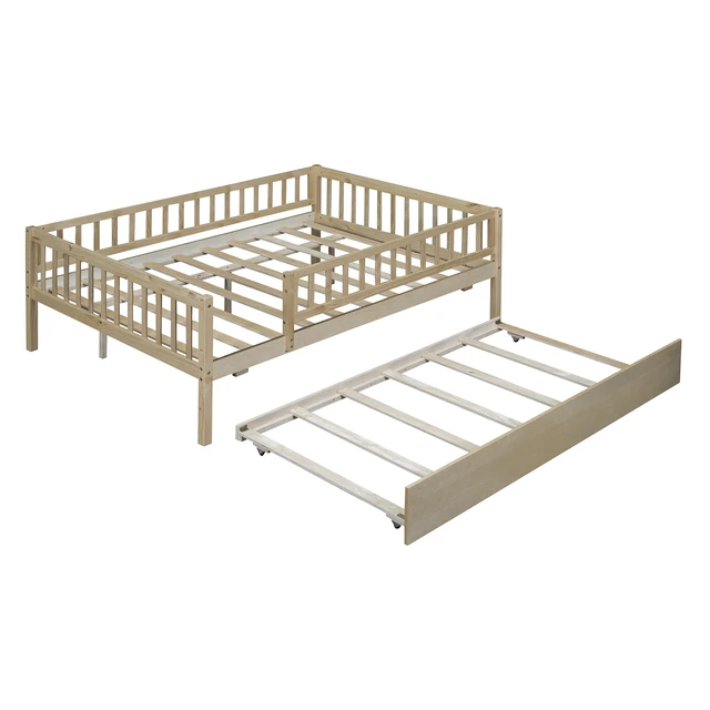 Alt view image 5 of 7 - Full Size Wood Daybed with Trundle and Fence Guardrails, Natural