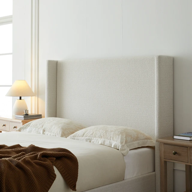 Alt view image 4 of 7 - Hale Upholstered Wingback Bed Size King / Tall 51.1" Headboard Upholstered Queen Bed / Without Wooden Slats / Box Spring Request / King / Cream White Boucle/ Elegant Simplicity / Easy Assembly