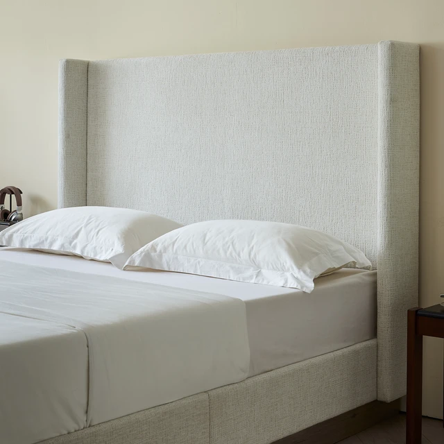Alt view image 4 of 7 - Hosford Upholstered Wingback Bed / Upholstered Wood Base Platform Bed / 52.5" High Headboard / Minimalist / Rusticity / No Box Spring Needed / King / Oat Boucle / No Noise