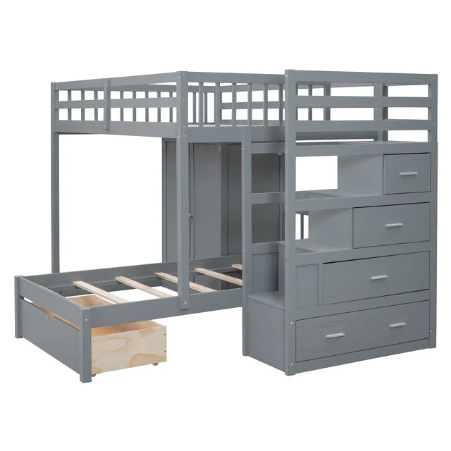 Alt view image 4 of 7 - Full Over Twin Bunk Bed with Wardrobe, Drawers, Gray