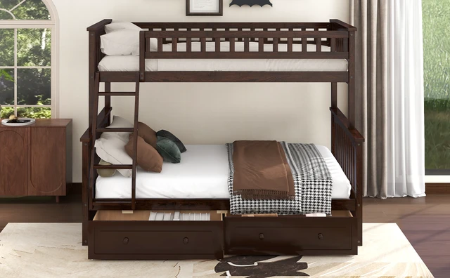 Alt view image 4 of 7 - Twin over Full Bunk Bed with Drawers, Convertible Beds, Espresso