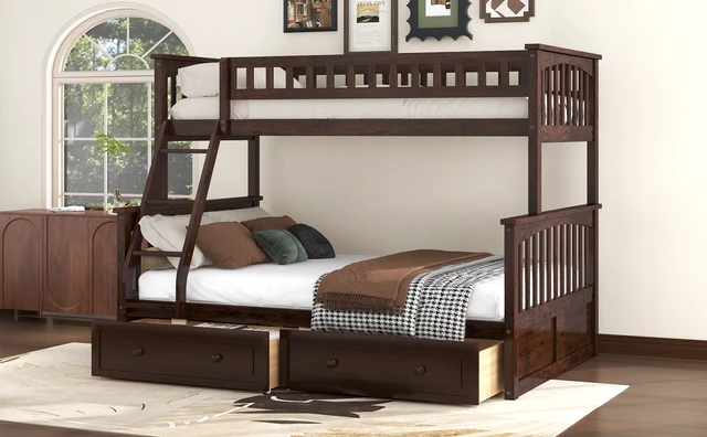 Alt view image 6 of 7 - Twin over Full Bunk Bed with Drawers, Convertible Beds, Espresso