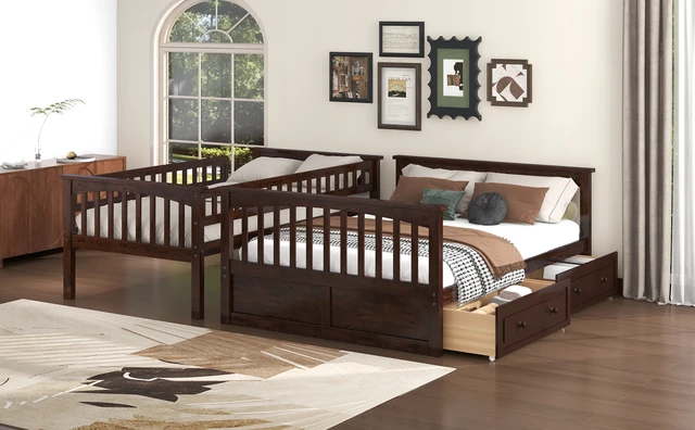 Alt view image 5 of 7 - Twin over Full Bunk Bed with Drawers, Convertible Beds, Espresso