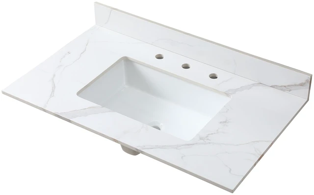 Main image of Montary 37inch bathroom vanity top stone carrara gold new style tops with rectangle undermount ceramic sink and 3 faucet hole for bathroom cabinet