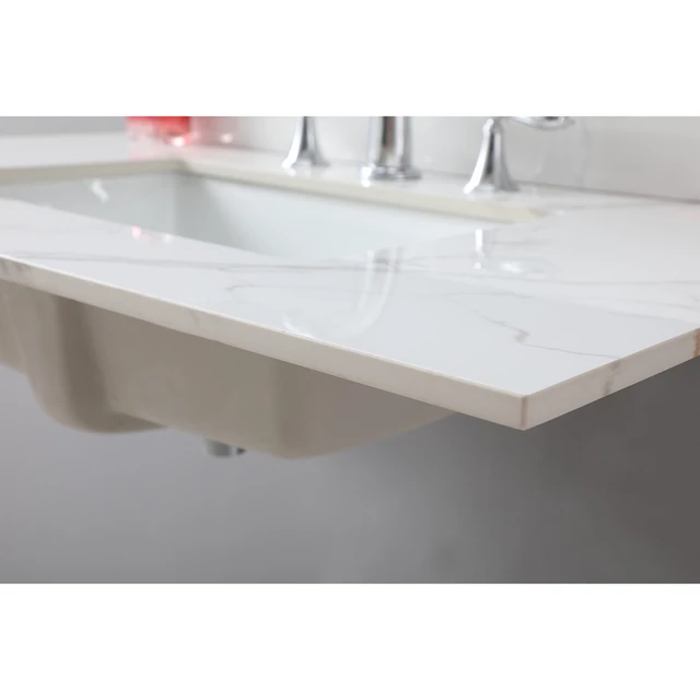 Alt view image 7 of 7 - Montary 37inch bathroom vanity top stone carrara gold new style tops with rectangle undermount ceramic sink and 3 faucet hole for bathroom cabinet