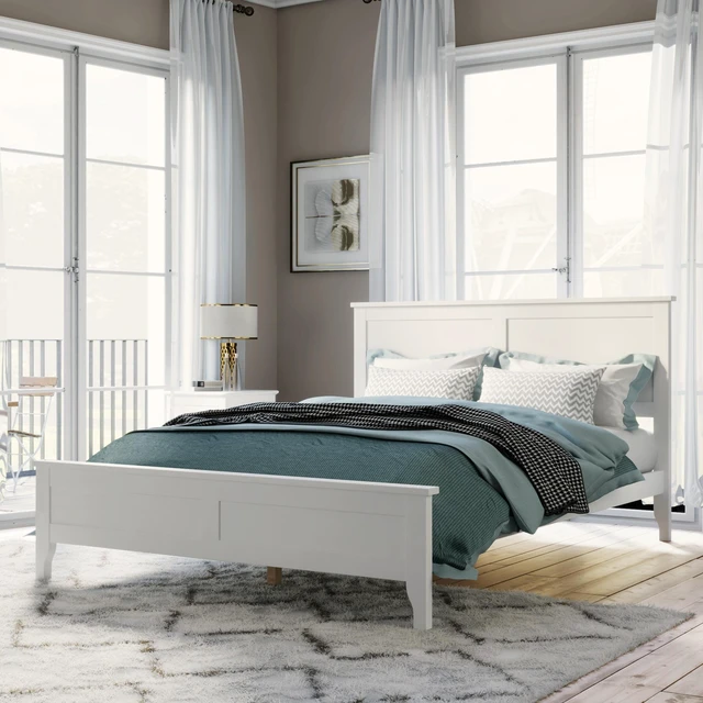 Alt view image 2 of 6 - Modern White Solid Wood Full Platform Bed with Sturdy Wooden Slats Support,No Box Spring Needed