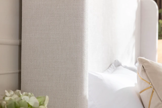Main image of Harper Tall Headboard Upholstered Bed / 54" High Headboard / Elegant Simplicity / No Box Spring Needed / Easy Assembly / King / Textured Ivory Canvas