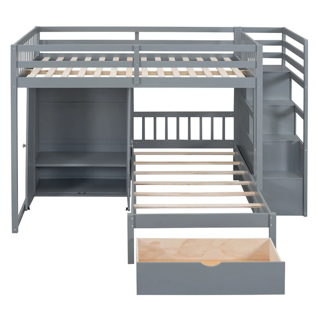 Alt view image 5 of 7 - Full Over Twin Bunk Bed with Wardrobe, Drawers, Gray