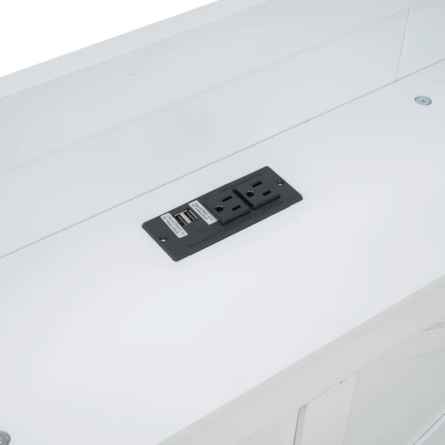Alt view image 4 of 7 - Full Size Wooden Bed with Storage Headboard with Outlets, Extendable Bed with Twin Size Trundle with Three Storage Drawers,White