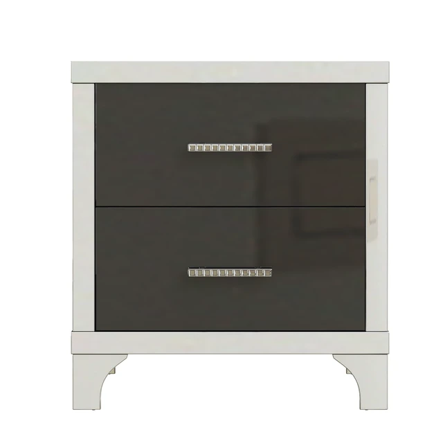 Alt view image 5 of 7 - Elegant High Gloss Nightstand with Metal Handle,Mirrored Bedside Table with 2 Drawers for Bedroom,Living Room,Black
