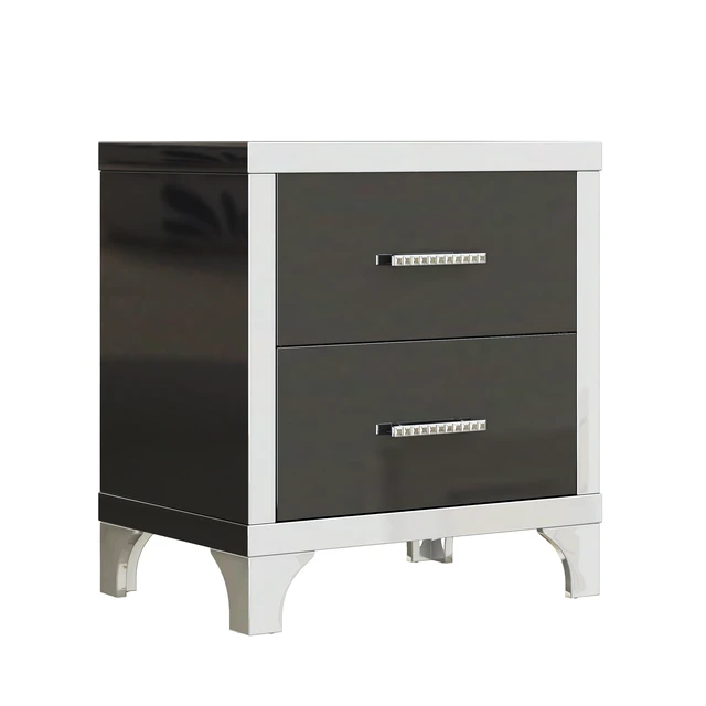 Alt view image 6 of 7 - Elegant High Gloss Nightstand with Metal Handle,Mirrored Bedside Table with 2 Drawers for Bedroom,Living Room,Black