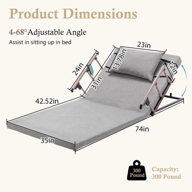 Alt view image 2 of 7 - Electric Adjustable Bed Backrest, 300 lbs Weight Capacity, 4-68° Upgraded Lifting System with Collapsible Safety Rails, Remote Control, for Elderly, Pregnancy, Patients, Handicap, Home Hospital Care