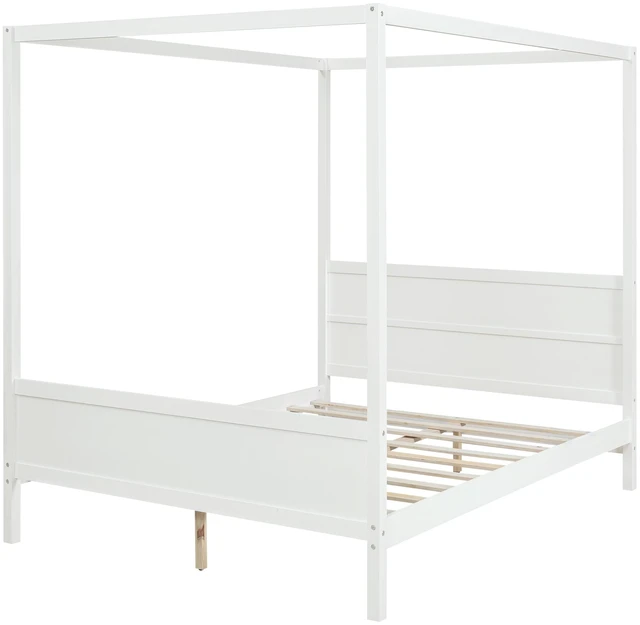 Alt view image 3 of 7 - Queen Size Canopy Platform Bed with Headboard and Footboard,Slat Support Leg - White