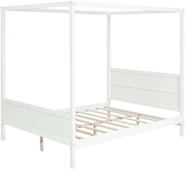Alt view image 4 of 7 - Queen Size Canopy Platform Bed with Headboard and Footboard,Slat Support Leg - White