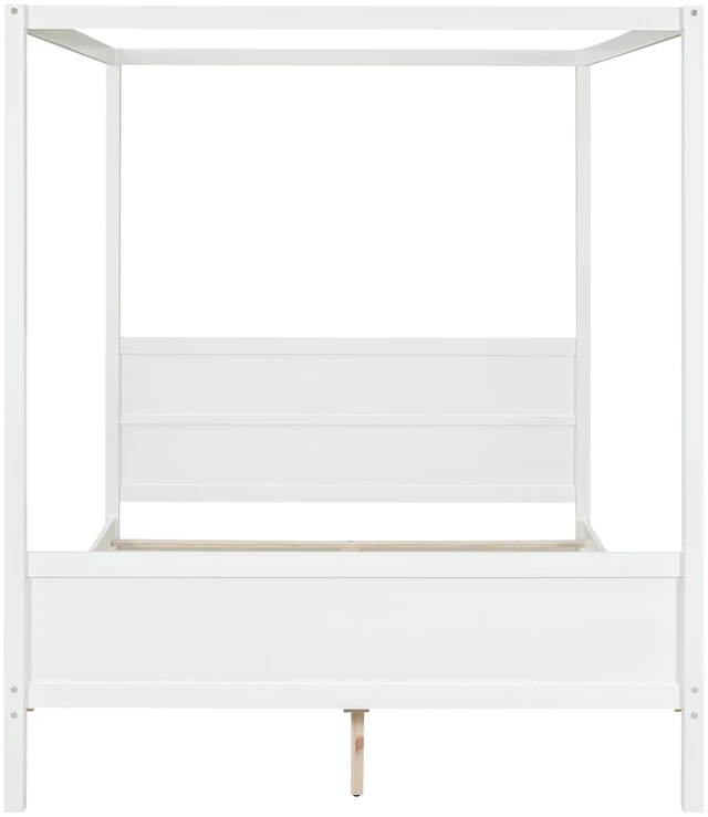 Alt view image 6 of 7 - Queen Size Canopy Platform Bed with Headboard and Footboard,Slat Support Leg - White