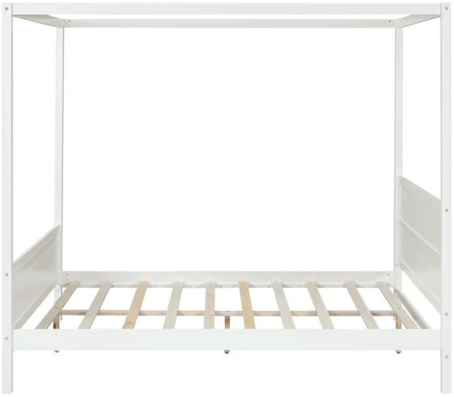 Alt view image 7 of 7 - Queen Size Canopy Platform Bed with Headboard and Footboard,Slat Support Leg - White