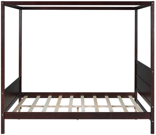 Alt view image 3 of 7 - Queen Size Canopy Platform Bed with Headboard and Footboard,Slat Support Leg - Espresso