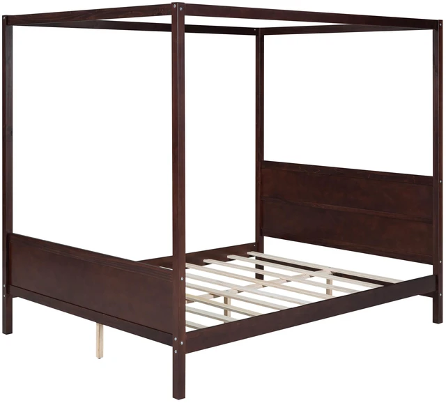 Alt view image 4 of 7 - Queen Size Canopy Platform Bed with Headboard and Footboard,Slat Support Leg - Espresso
