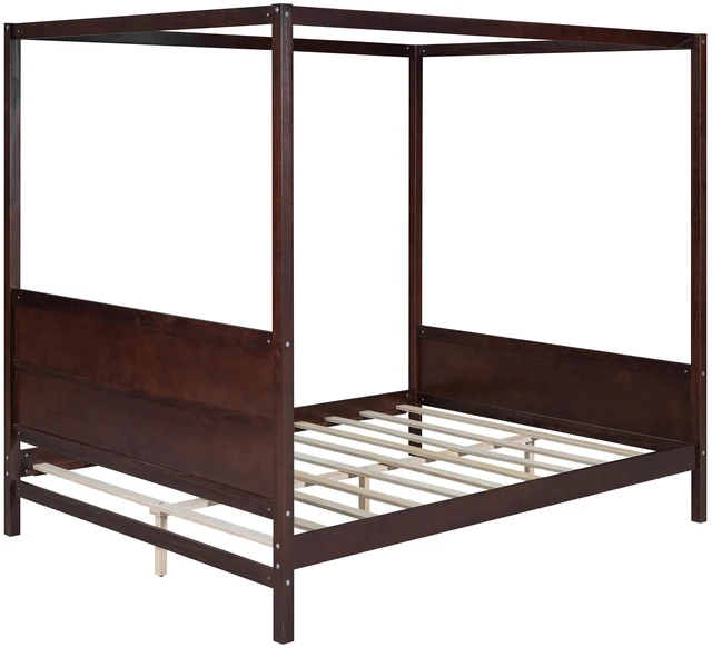 Alt view image 5 of 7 - Queen Size Canopy Platform Bed with Headboard and Footboard,Slat Support Leg - Espresso