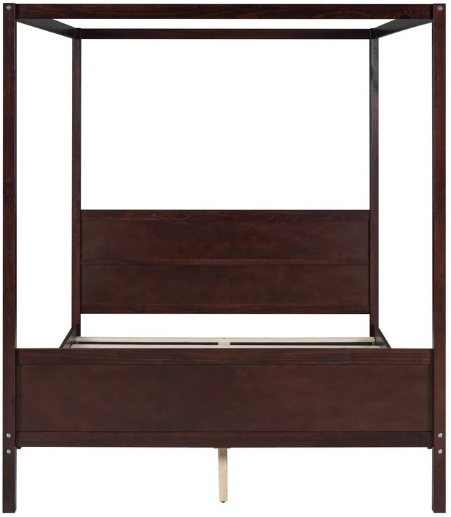 Alt view image 6 of 7 - Queen Size Canopy Platform Bed with Headboard and Footboard,Slat Support Leg - Espresso