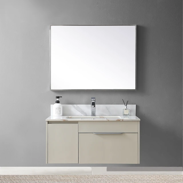 Alt view image 4 of 7 - Montary 31inch bathroom stone vanity top carrara gold color with undermount ceramic sink and single faucet hole with backsplash
