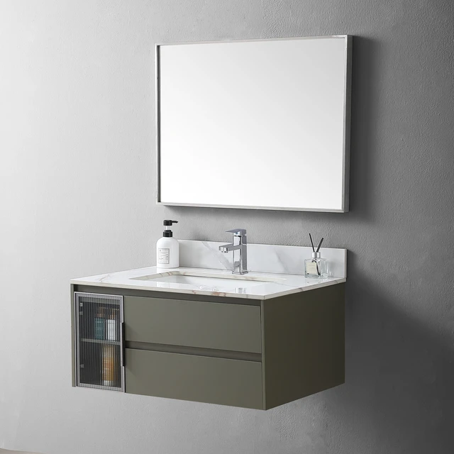 Alt view image 6 of 7 - Montary 31inch bathroom stone vanity top carrara gold color with undermount ceramic sink and single faucet hole with backsplash