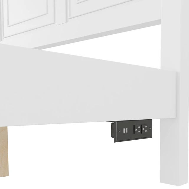 Alt view image 6 of 7 - King Size Bed With Tall Headboard, And Footboard, USB Charging Station, Pinewood Bed with Strengthened Bed Frame,White