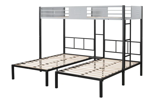 Alt view image 6 of 7 - Triple Bunk Bed with Vent Board/ Sturdy Metal Frame/ Noise-Free Wood Slats/ Separatable into three beds/ No Box Spring Needed