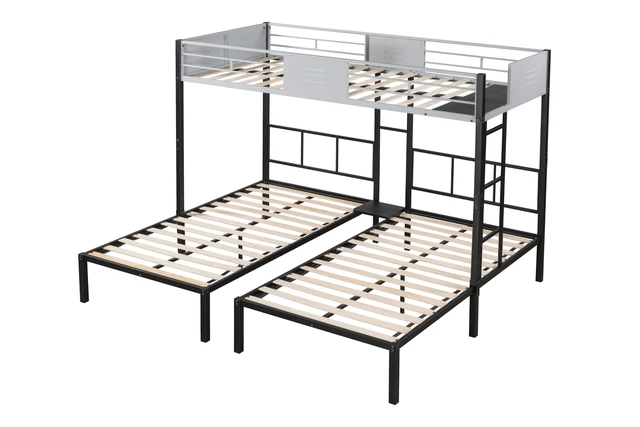 Alt view image 7 of 7 - Triple Bunk Bed with Vent Board/ Sturdy Metal Frame/ Noise-Free Wood Slats/ Separatable into three beds/ No Box Spring Needed