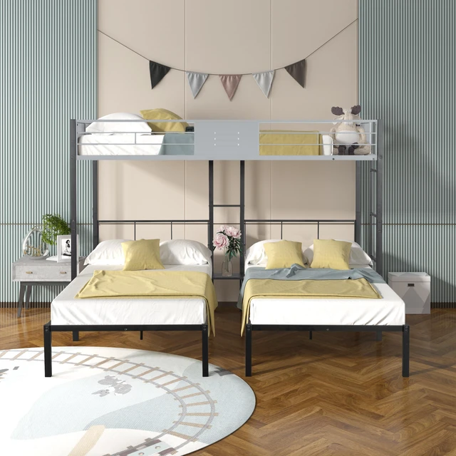 Main image of Triple Bunk Bed with Vent Board/ Sturdy Metal Frame/ Noise-Free Wood Slats/ Separatable into three beds/ No Box Spring Needed