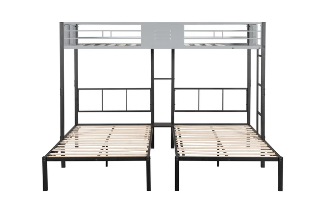 Alt view image 5 of 7 - Triple Bunk Bed with Vent Board/ Sturdy Metal Frame/ Noise-Free Wood Slats/ Separatable into three beds/ No Box Spring Needed
