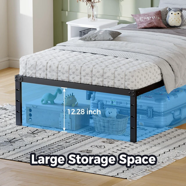 Alt view image 7 of 7 - Metal Bed Frame,Size Bed Frame with Storage Space,Heavy Duty Sturdy Mattress Foundation,Easy Assembly, Black