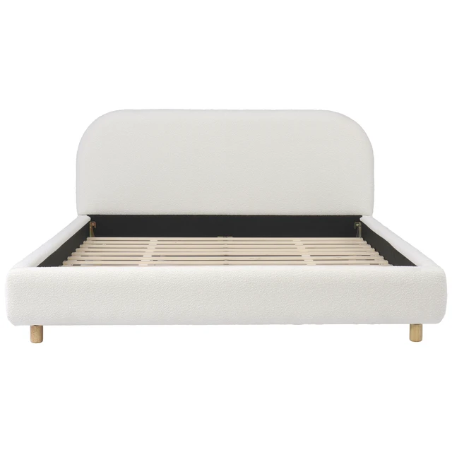 Alt view image 7 of 7 - Queen Size Upholstered Bed With Boucle Fabric,Curved-Shape Design Thick Headboard, Solid Wood Legs,White
