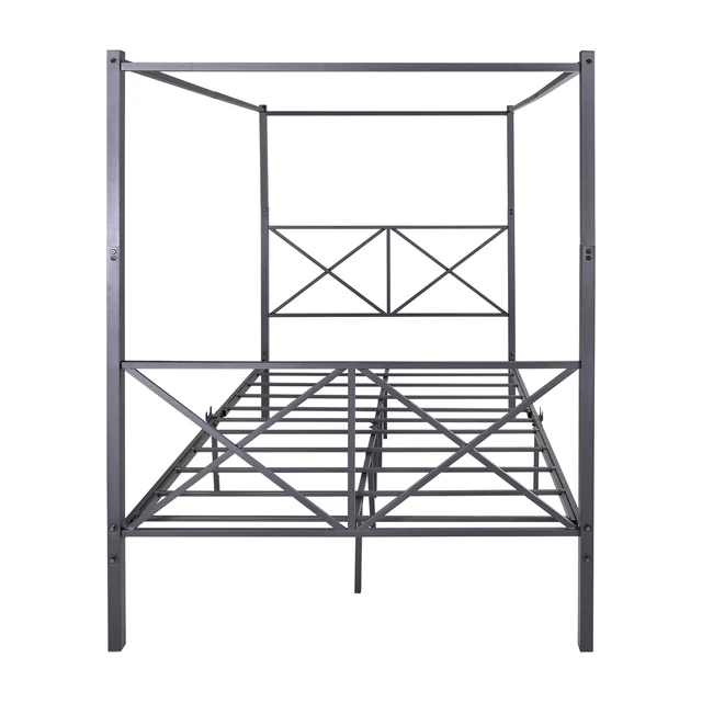 Alt view image 4 of 7 - Metal Canopy Bed Frame, Platform Bed Frame with X Shaped Frame Full Black