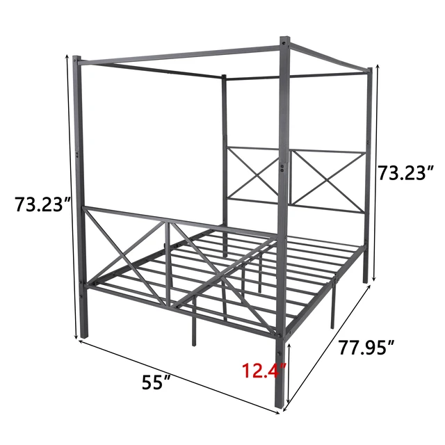 Alt view image 5 of 7 - Metal Canopy Bed Frame, Platform Bed Frame with X Shaped Frame Full Black