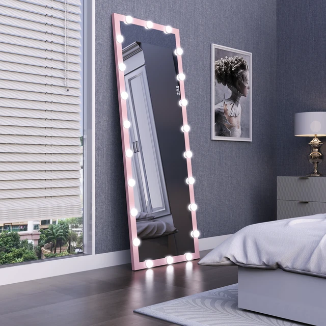 Alt view image 7 of 7 - Hollywood Full Length Mirror with Lights Full Body Vanity Mirror with 3 Color Modes Wall Lighted Standing Floor Mirror for Dressing Room Bedroom Hotel Touch Control Pink 62.6"x23.3"