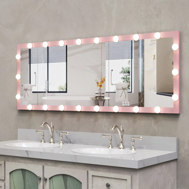 Alt view image 6 of 7 - Hollywood Full Length Mirror with Lights Full Body Vanity Mirror with 3 Color Modes Wall Lighted Standing Floor Mirror for Dressing Room Bedroom Hotel Touch Control Pink 62.6"x23.3"