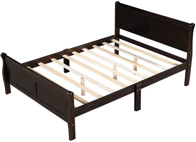 Alt view image 4 of 7 - Queen Size Wood Platform Bed with Headboard and Wooden Slat Support (Espresso)