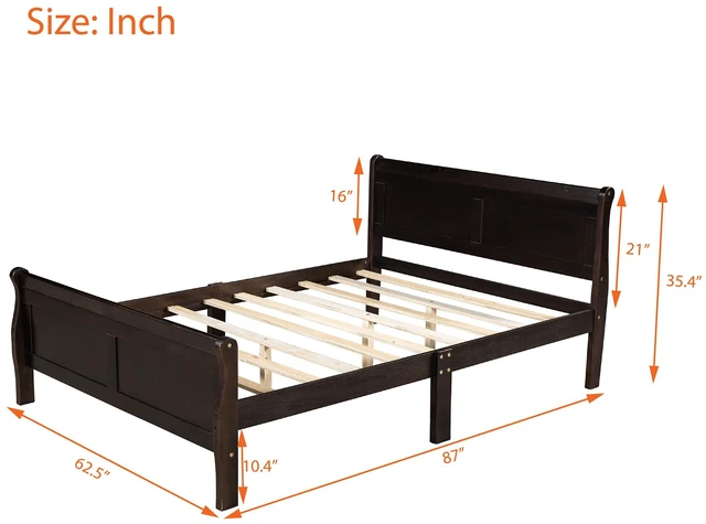 Alt view image 7 of 7 - Queen Size Wood Platform Bed with Headboard and Wooden Slat Support (Espresso)