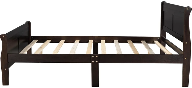 Alt view image 6 of 7 - Queen Size Wood Platform Bed with Headboard and Wooden Slat Support (Espresso)