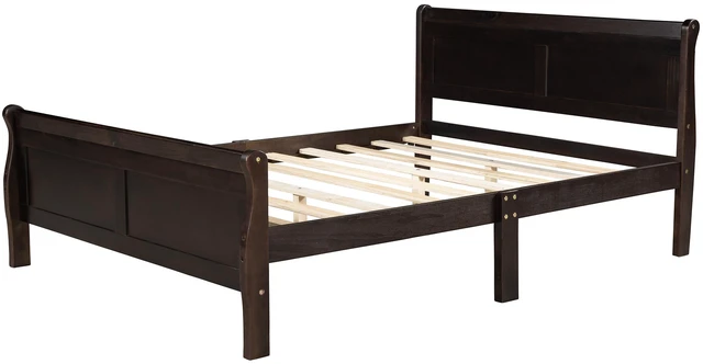 Alt view image 5 of 7 - Queen Size Wood Platform Bed with Headboard and Wooden Slat Support (Espresso)