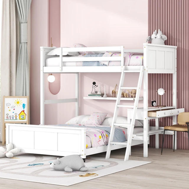 Main image of Twin Over Full Bunk Bed with Desk, White