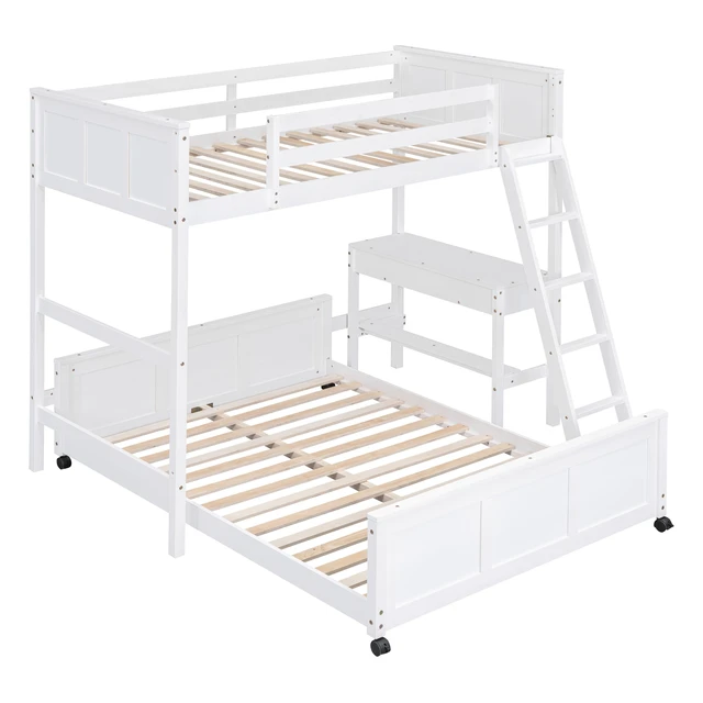 Alt view image 3 of 7 - Twin Over Full Bunk Bed with Desk, White