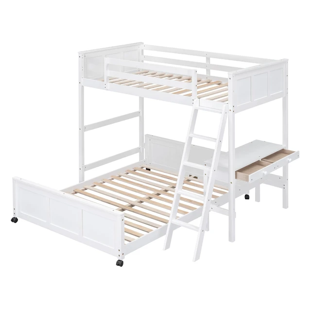 Alt view image 4 of 7 - Twin Over Full Bunk Bed with Desk, White
