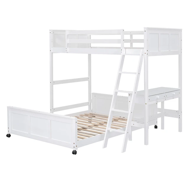Alt view image 5 of 7 - Twin Over Full Bunk Bed with Desk, White