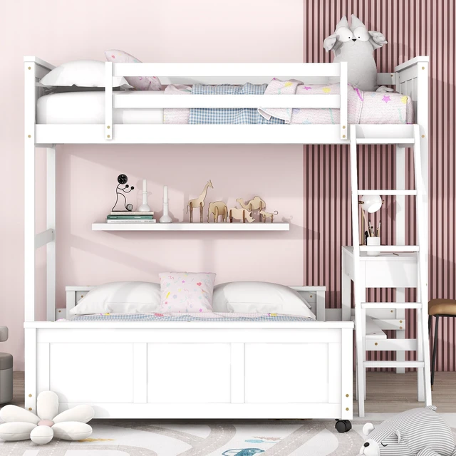 Alt view image 2 of 7 - Twin Over Full Bunk Bed with Desk, White