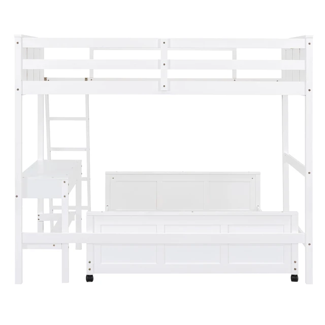 Alt view image 6 of 7 - Twin Over Full Bunk Bed with Desk, White